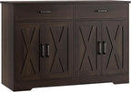 HOSTACK 47" W Kitchen Sideboard Buffet Cabinet with Storage Drawers, Brown | Farmhouse Kitchen Storage Cabinet with Doors and Shelves, Coffee Bar Cabinet, Buffet Table for Living Dining Room