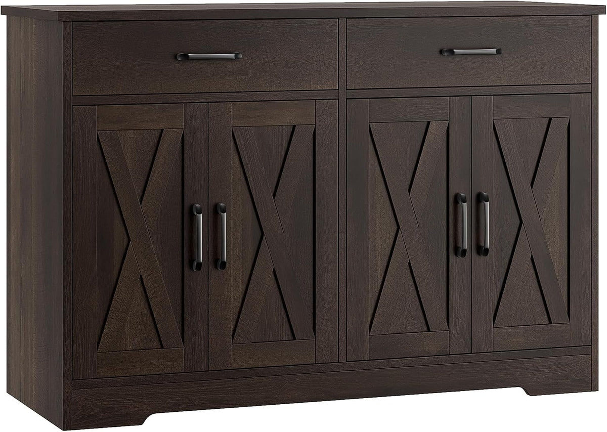 HOSTACK 47" W Kitchen Sideboard Buffet Cabinet with Storage Drawers, Brown | Farmhouse Kitchen Storage Cabinet with Doors and Shelves, Coffee Bar Cabinet, Buffet Table for Living Dining Room