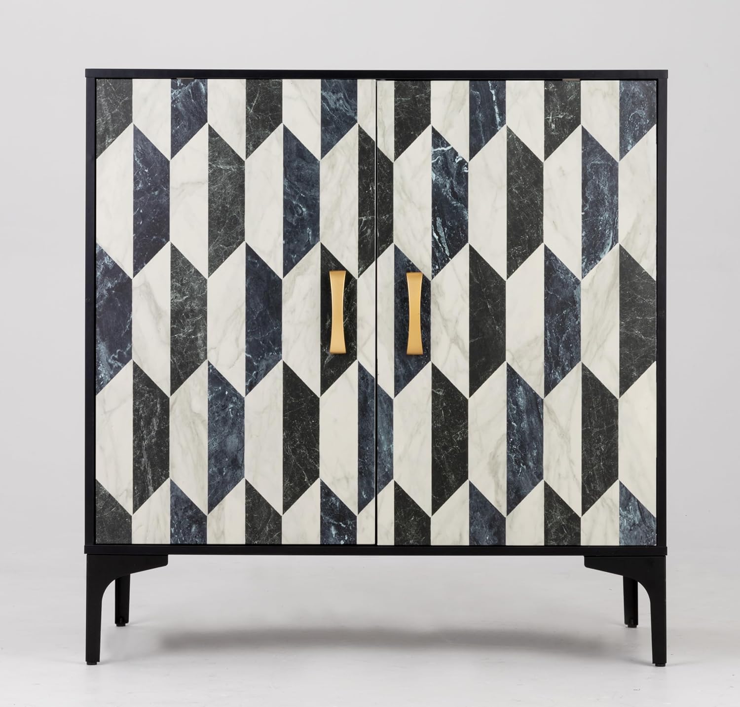 Anbuy Faux Marble Doors Sideboard Buffet Cabinbet with Storage Dining Room Buffet Cupboard Console Table Hallway, Liquor/Accent Cabinet/Geometric Cabinet, 30.7 X 15.75X 31.5 Inches(Black)