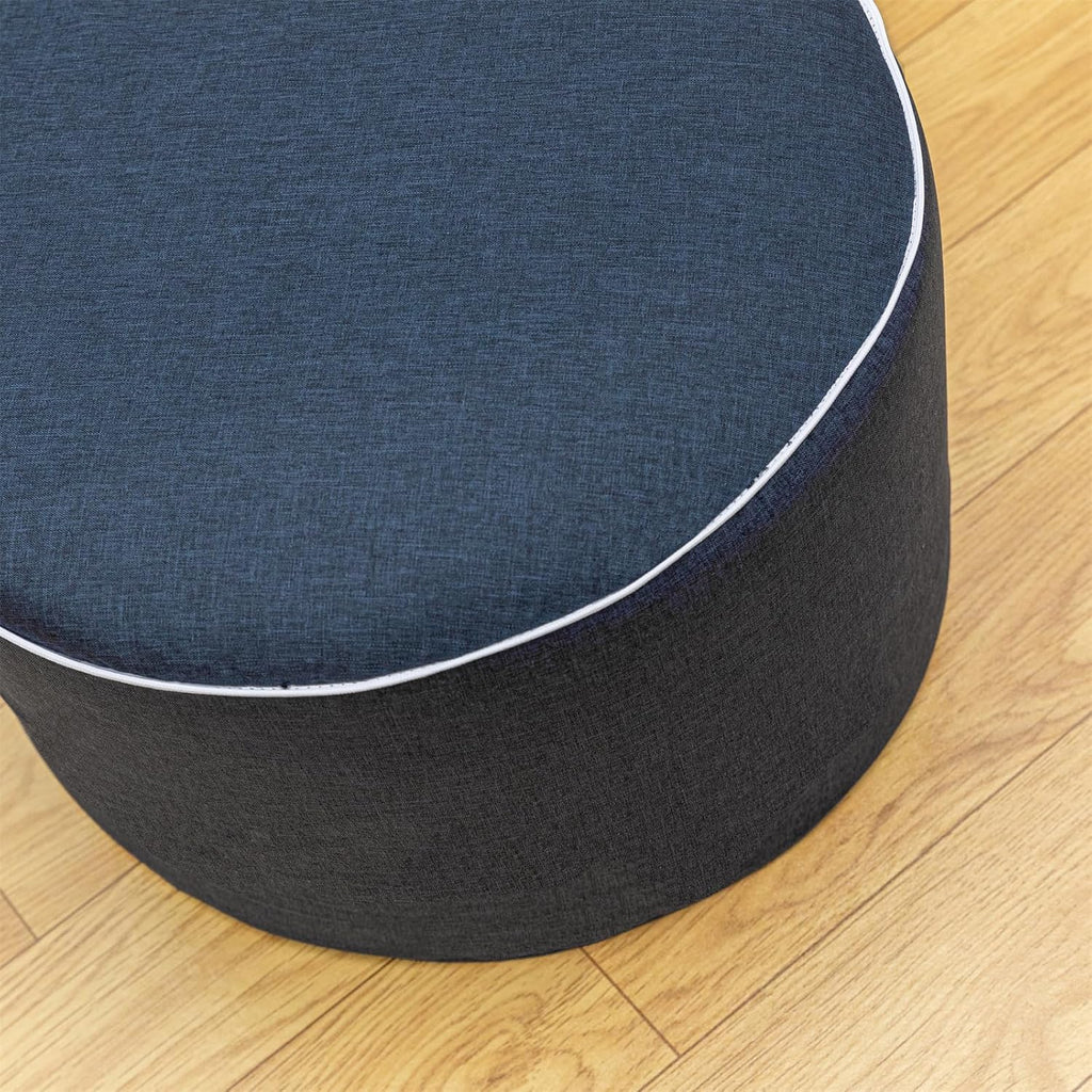 Outdoor Ottomans for Patio Pouf Waterproof Fade-Resistant Ottoman Foot Rest for Outdoor - Ottoman Chair Filled with High-Density All-in-One Foam, 20" D x 14" H Inches (Navy Blue, Round)