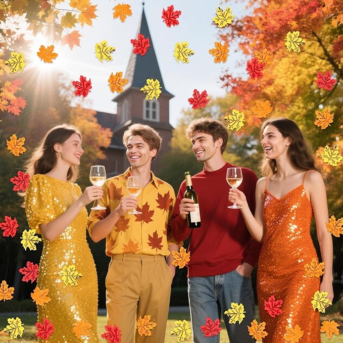 MARFOREVER Fall Maple Leaf Confetti, Thanksgiving Metallic Foil Confetti Autumn Colors Party Decorations Leaves Sequins Table Scatter Centerpiece Sprinkles for Fall Party Supplies Decor