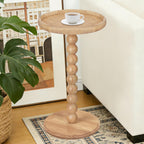 Drink Table, Boho Rattan Small Round Side Table for Small Spaces, Solid Wood Circle End Table for Living Room, Pedestal Table for Couch, Bedroom, Corners, Natural