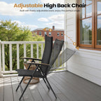 Folding Patio Chairs Set of 2, Aluminum High Back Outdoor Recliners with Teak Armrests, No Assembly Required, Adjustable