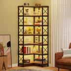 Tribesigns 7-Shelf Corner Bookshelf,Large Modern Corner Bookcase, 7-Tier Tall Corner Shelf Storage Display Rack with Metal Frame for Living Room Home Office (Grey)