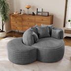 ONEMMLION 50" Oversized Round Chaise Lounge with Ottoman, Corduroy, Grey | Deep Seating Chair, Plush Corduroy and Matching Ottoman Create Cloud-like Comfort for Reading, Lounging and Relaxing