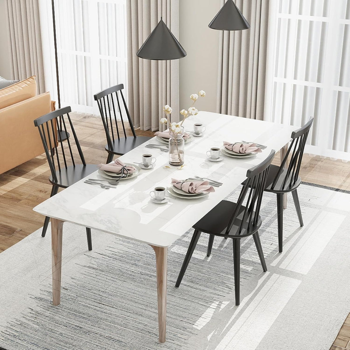 GOFLAME Windsor Dining Chairs Set of 2, Farmhouse Kitchen Chairs with Rubber Wood Frame, Slat Spindle Back, Armless Side Chairs for Dining Room, Living Room, Restaurant