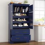 Polibi Farmhouse Freestanding Kitchen Pantry Cabinet, 40" Wide 4-Door Storage with Pull-Out Trays, Drawers & Cake Pan Organizer, Shaker Style in Blue