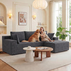 GRUSIGN Cloud Sectional Couches for Living Room, Modular L Shaped Couch with Deep Seat Oversized Right Facing Chaise, Memory Foam Compressed Spineless 3 Seater Sofa, Wide-Striped Grey