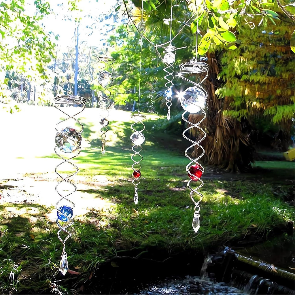 Decorative Spiral - 2024 New Gazing Ball Spiral Tail Wind Spinner Stabilizer, Spinfinity Designs Hanging Kinetic Wind Spinners Decorative Spiral Crystal Sun Catchers Rainbow Maker (Red, 12in)