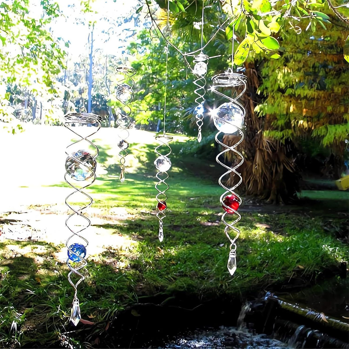 Decorative Spiral - 2024 New Gazing Ball Spiral Tail Wind Spinner Stabilizer, Spinfinity Designs Hanging Kinetic Wind Spinners Decorative Spiral Crystal Sun Catchers Rainbow Maker (Green, 9in)