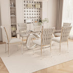 Velvet Dining Chairs Set of 6, Modern Woven Kitchen Chairs with Silver Metal Legs, Upholstered Cushion with High Back, Dirt Resistance, Easy to Install, for Living Room, Dining Room - Light Grey