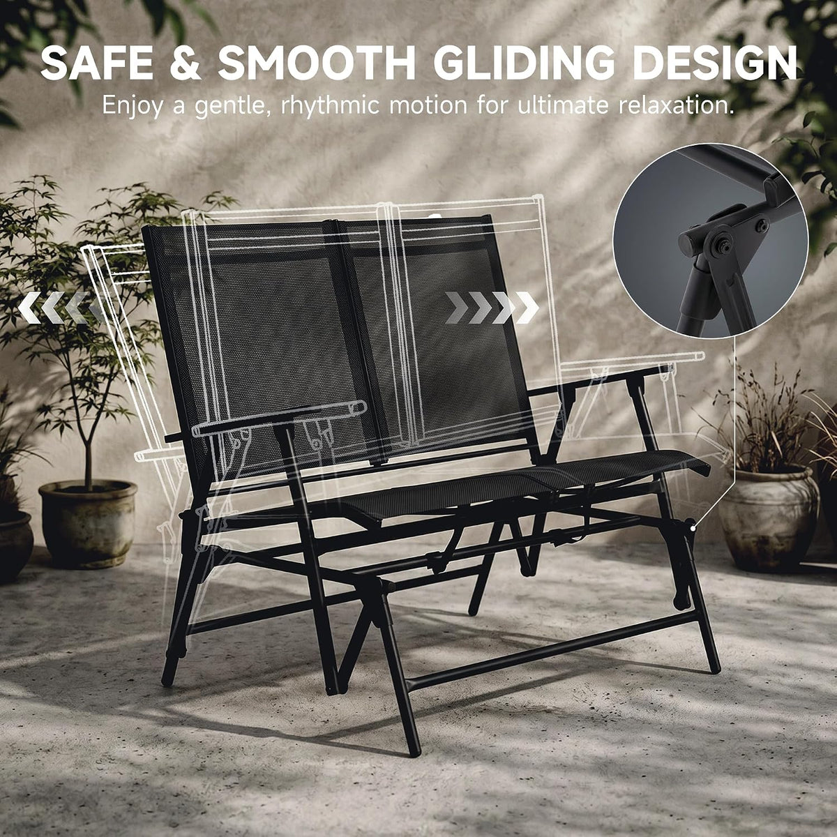 Zedachica 2-Person Outdoor Glider Bench No Assembly Required, Glider Loveseat for Outside Patio with Smooth Rocking, Patio Glider with Steel Frame for Porch Deck Backyard Garden (Loveseat, Black)