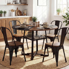 Giantex Round Dining Table for 4-6, 47.5" Circle Kitchen Table with Storage Shelf, Metal Pedestal, Space-Saving Farmhouse Dinner Table for Living Dining Room (Rustic Brown & Black)