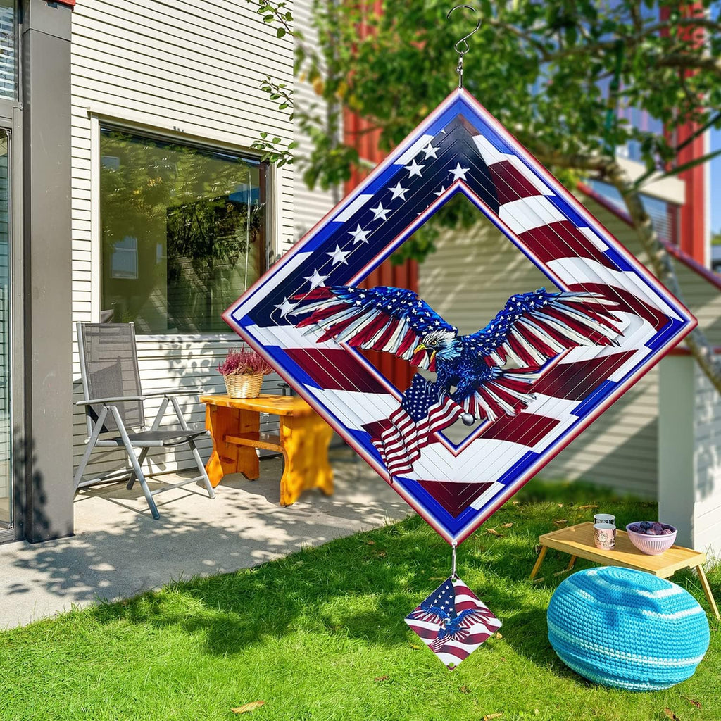 Eagle Wind Spinners for Yard and Garden,Wind Spinner Hanging,3D Metal Wind Catchers,12in American Flag Kinetic Spinner,Fourth of July Independence Day Party Decorations for Indoor Outdoor(Rhombus)