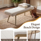 CIMOTA Mid-Century Modern Upholstered Bench, Channel Tufted Boucle Ottoman Bench with Solid Wood Trim and Bronze Metal Legs, 35.5" Accent Bench for Bedroom, Entryway, Living Room, End of Bed, Beige