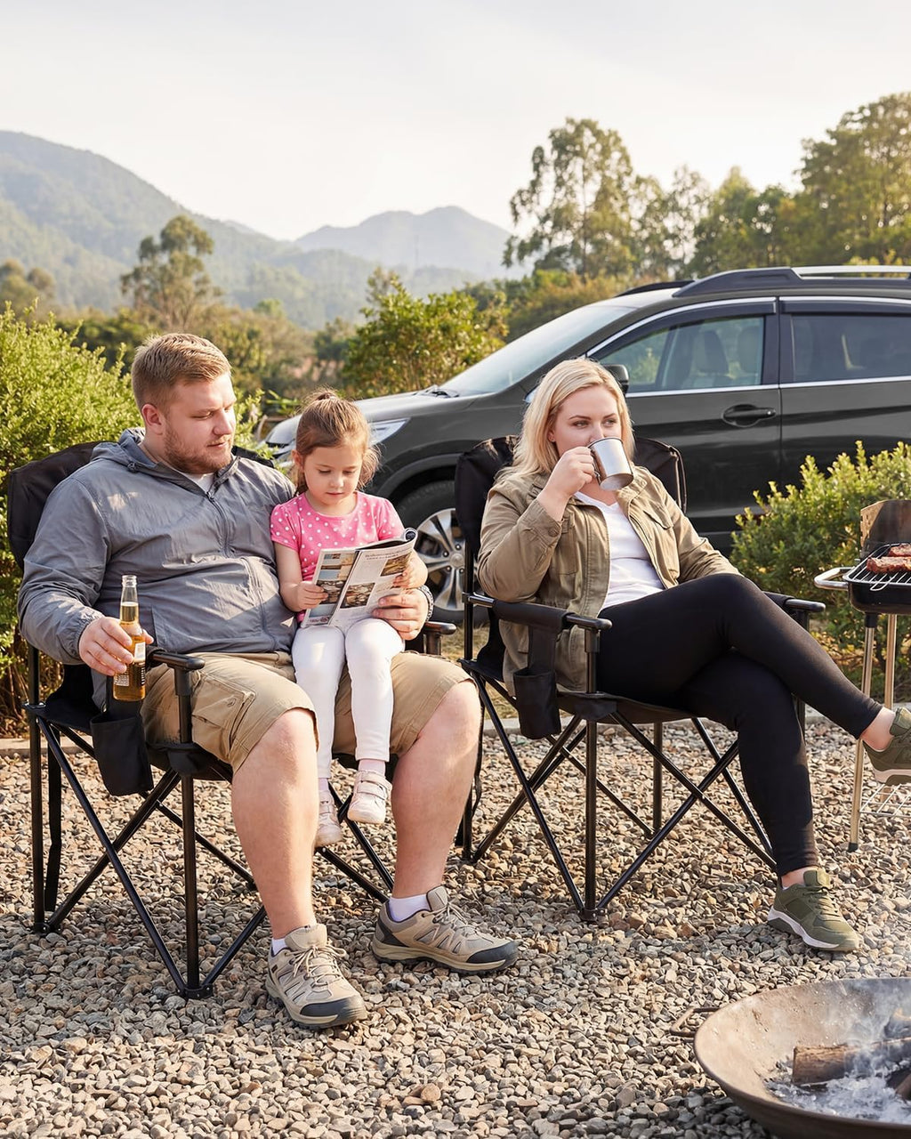 Sportneer Oversized Heavy Duty Camping Chair 500 LBS Capacity, Folding Portable Chair with Padded Seat, Strong Armrests for Easy Standing, Cup Holder & Side Storage Bag, Outdoor Camping Fishing Chair