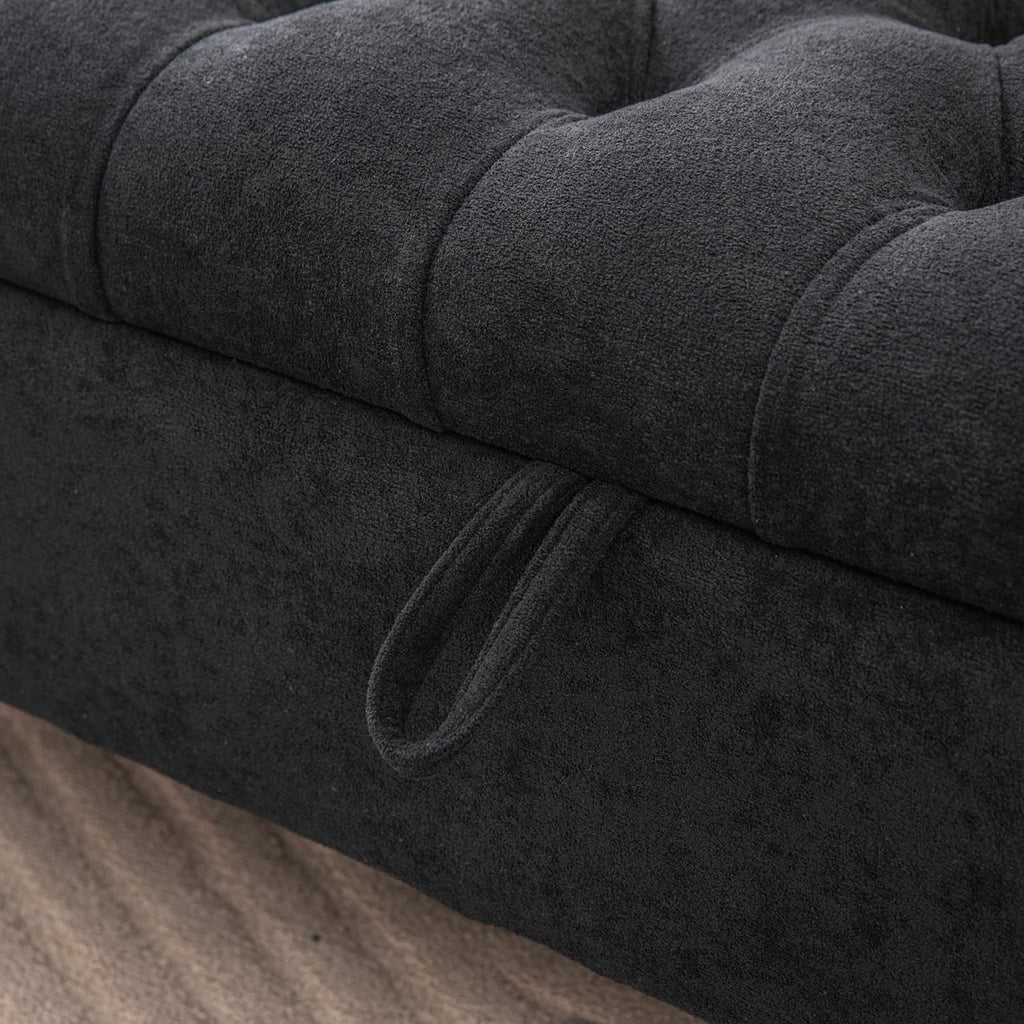 65.75" Modern Upholstered Ottoman with Storage, End of Bed Storage Bench with Rolled Armrest and Wood Legs, Comfy Napped Fabric Ottoman Bench for Living Room, Entryway, Dormitory, Bedroom (Black+A)