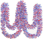 CCINEE 33ft Patriotic Tinsel Garland,Red White Blue Star Twisted Garland for 4th of July Party Independence Day Memorial Day Home Party Decoration