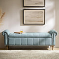 HULALA HOME Farmhouse Storage Bench, Blue | End of Bed Bench with Vintage Button-Tufted Design, Bedroom Bench with Storage for Bedroom, Entryway, Living Room