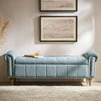 HULALA HOME Farmhouse Storage Bench, Blue | End of Bed Bench with Vintage Button-Tufted Design, Bedroom Bench with Storage for Bedroom, Entryway, Living Room