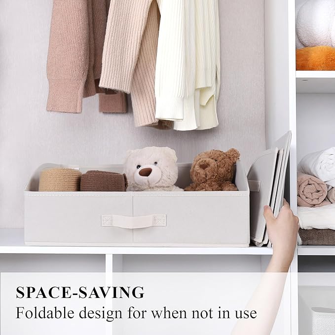 WUIKE 3 Pack Extra Large Closet Storage Bins with Handles, Fabric Trapezoid Storage Binsr for Organizing Clothes, Sheets, Blankets, White & Beige