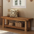 55" Solid Wood Entryway Bench with Shoe Storage, Rustic Wood Grain Shoe Rack Window Bench Seat for Foyer, Hallway, Mudroom, Bedroom, Easy Assembly (Rustic Wood)
