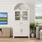 71" Tall Arched Kitchen Pantry Cabinet, Farmhouse Pantry Cabinet with Glass Door & 6 Internal Storage Racks, Adjustable Shelves Storage Cabinets for Kitchen, Living Room, Dining Room, Bathroom