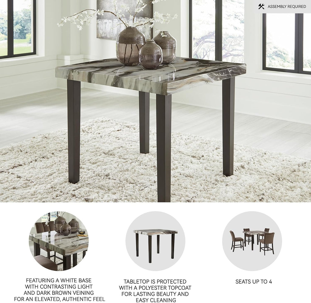 Signature Design by Ashley Jazmore Contemporary Counter Height Dining Table with Faux Marble Pattern, Dark Brown & Beige