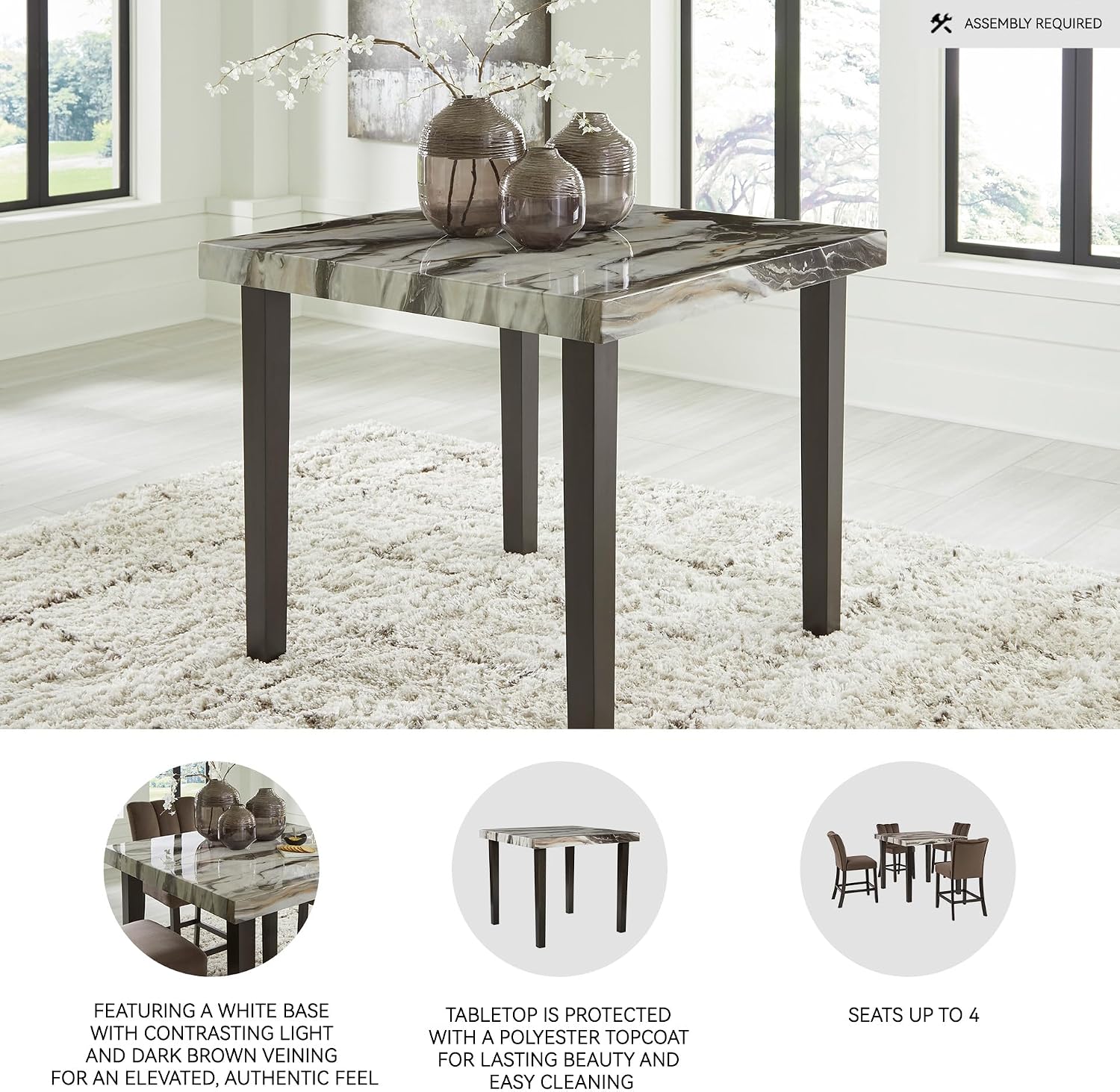 Signature Design by Ashley Jazmore Contemporary Counter Height Dining Table with Faux Marble Pattern, Dark Brown & Beige