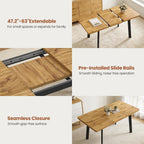 Extendable Dining Table for 4 to 8 People, 47.2" to 63" Modern Kitchen Table with Removable Extension Leaf, MDF Expandable Dining Room Table Compact for Small Spaces, Walnut
