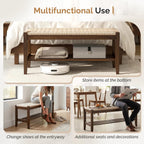 VINGLI Boho Storage Bench, Rattan Entryway Bench with Natural Woven Seat & Wood Frame, Dining Wicker Bench Indoor Bedroom Bench for End of Bed, Dining Room, Living Room and Hallway, Walnut, 39.8 Inch