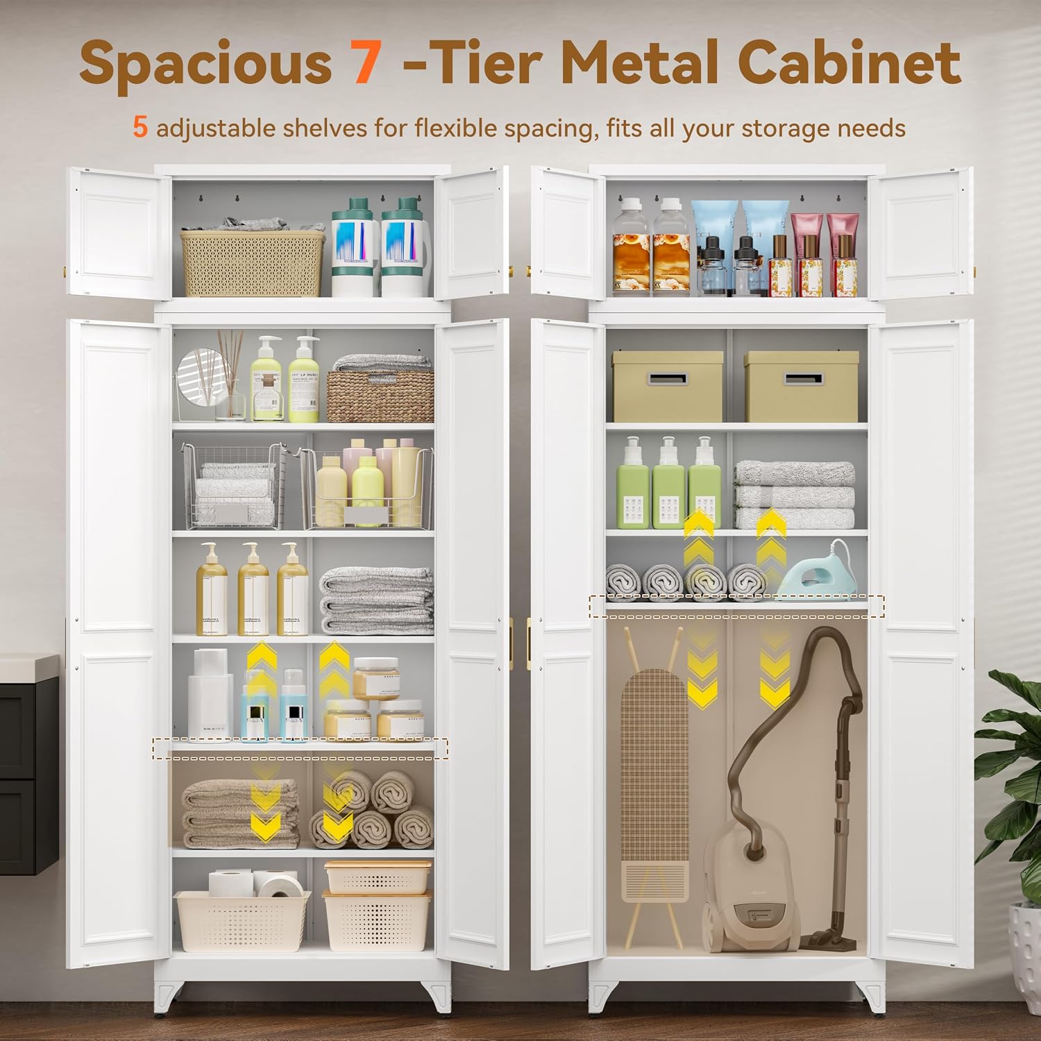 Polup 90" Pantry Cabinet, Tall Metal Storage Cabinet with Doors and Shelves