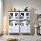 72" Tall Pantry Cabinet, Wood Arched Kitchen Pantry Storage Cabinets with 2 Glass Door and Adjustable Shelves, White Farmhouse Buffet Cupboard for Kitchen, Dining Room, Living Room and Bathroom