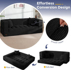 MAXYOYO Folding Sofa Bed, Convertible Loveseat Couch with Pillow | 3-Seat Foldable Floor Sofa Bed with Back Support, Tufted Floor Couch with Side Pocket & Armrests for Living Room, Apartment