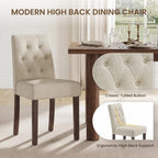 Dining Chairs Set of 2, Parsons Chairs for Small Spaces, Light Beige | Modern Dining Room Chairs with Solid Wooden Legs, Fabric Upholstered Kitchen Chairs for Restaurant & Cafe