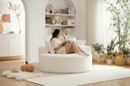 55''L Oversized Round Chaise Longue Chair Indoor, Corduroy Sponge Single Sofa, Oversized Round Chairs, Modern Sleeper Chair for Living Room,Projection Room, Wide Armrest Chairs Beige