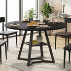 knoworld Round Dining Table for 4-6 with Storage Shelf, Kitchen & Dining Room Circle Pedestal Table, Heavy Duty Metal Frame & Wood Top