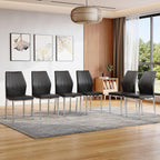 Black Dining Chairs Set of 6, Modern PU Leather Kitchen Chairs with Soft Cushion and Silver Chrome Metal Legs, Waterproof and Easy to Clean, Armless Dining Chairs for Dining Room,Kitchen