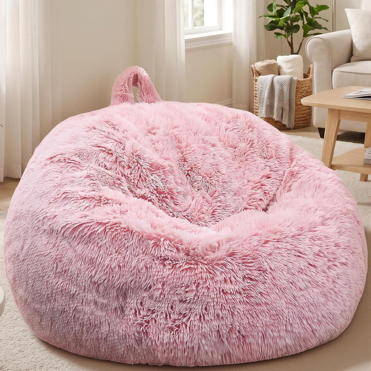 Stuffed Animal Storage Bean Bag Chair Cover, Soft Bean Bag Cover | Fluffy Faux Fur Stuffed Animal Storage Chair, Non-Slip Bottom, Fill with Plush Toys or Blankets, for Kids Teens Adults Girls