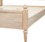 Merax Queen Size Solid Wood Platform Bed Frame, Upholstered Headboard & Classic Spindle & with Fabric Panel, No Box Spring Needed, 500 lbs Capacity Timeless Traditional for Bedroom, Natural