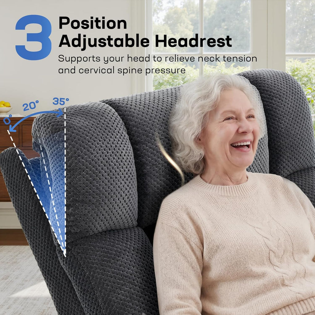 Tami Tami Dual Motor Power Lift Chair Recliner for Elderly with Massage and Heat, Infinite Position Electric Lift Recliner with Adjustable Headrest, USB (T6015 - Plush Fabric, Dark Gray, Medium)