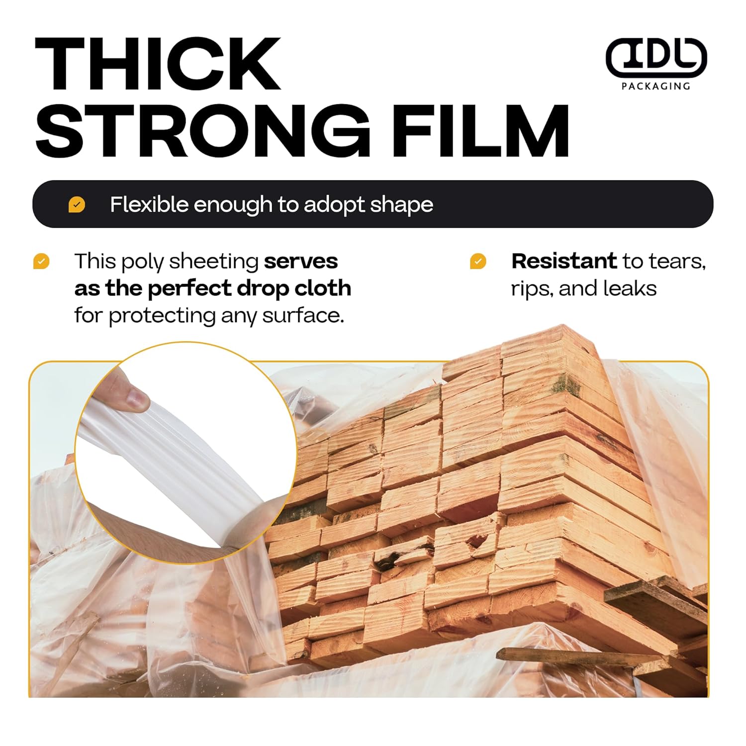 Plastic Sheeting 4 mil, 4' x 50' (200 sq.ft.), Pack of 6 - Thick Semi-Clear Plastic Sheeting for Construction, Painting, Drop Cloth, Slide&Slip - Heavy Duty LDPE Film Roll by IDL Packaging