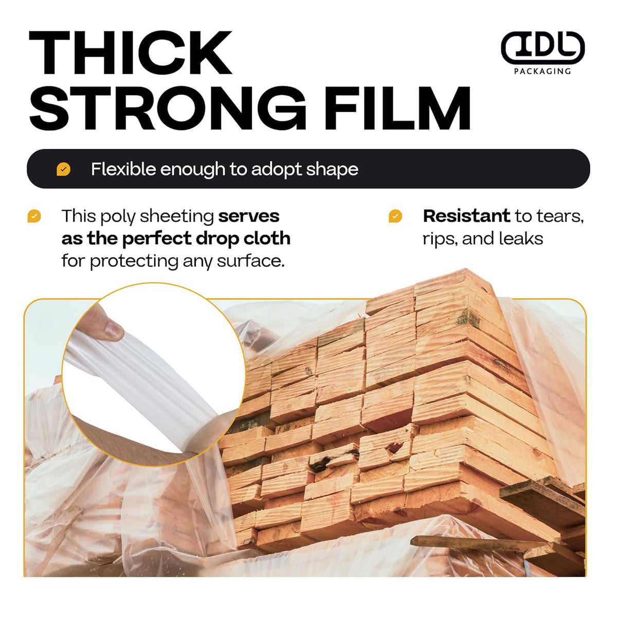 Plastic Sheeting 4 mil, 8' x 50' (400 sq.ft.), Pack of 4 - Thick Semi-Clear Plastic Sheeting for Construction, Painting, Drop Cloth, Slide&Slip - Heavy Duty LDPE Film Roll by IDL Packaging