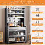 White Kitchen Pantry Cabinet with Microwave Stand Drawer Wheels and Ample Storage Space 24x68in