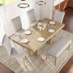 Quarte Farmhouse 78.1inch Extendable Wood Dining Table Set, 6-Piece Kitchen Table Set with Bench and 4 Upholstered Chairs,3.8inch Thick Tabletop and Trestle Legs (01-Natural)