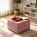 Corduroy Ottoman 30.3 Inch - No Assembly Needed Foot Rest Stool, Plush Sag-Free Cloud Ottoman for Living/Bedroom (Pink)