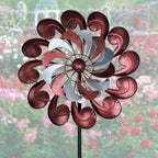 GUAGUA Classical Metal Wind Spinner Outdoor, 360 Degrees Swivel Wind Spinners for Yard and Garden, 74 Inch Kinetic Wind Sculptures Willow Leaves Patio Decor (Bronze & Red)