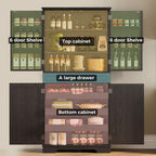 IRONCK 72" Farmhouse Kitchen Pantry Cabinet with Sliding Storage Rack,Black | Tall Freestanding Cupboard with 6 Hanging Shelves for Kitchen, Dining Room