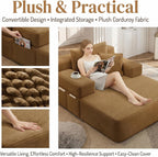 61 inch Floor Chaise Lounge Chair Indoor, Oversized Corduroy Lounge, Deep Seat Sofa Bed for Living Room, Comfy Reading Nook Chair for Small Spaces, No Assembly Required, Camel