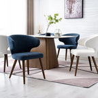 HNY Mid Century Modern Dining Chairs Set of 4, Upholstered Curved Wingback Accent Arm Chairs, Linen Side Chairs with Solid Wood Legs, Navy Blue